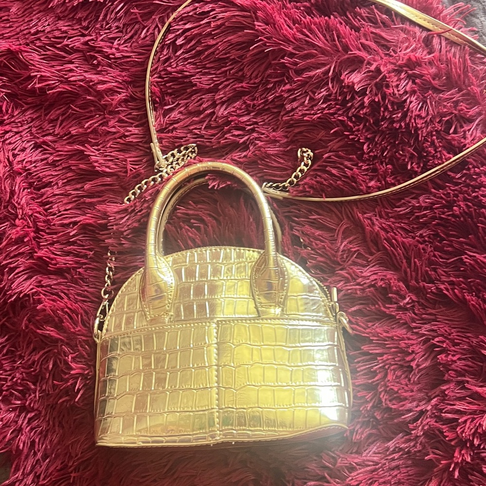 ZARA Gold Crocodile-Embossed Women's Handbag